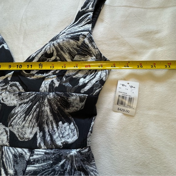 Vera Wang Black and White Floral Cocktail Mini Dress - Picture 4 of 11